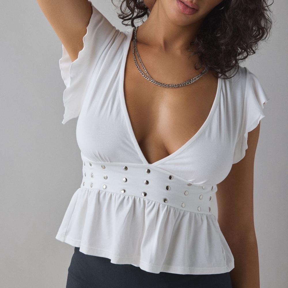 Motel • Leisma Frill Babydoll Top with Studs
